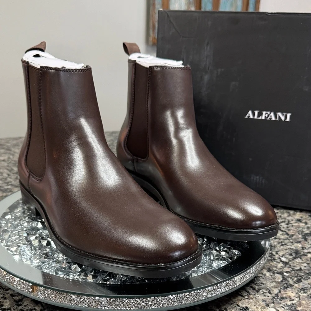 Alfani Men's Luka Brown Leather Chelsea Chukka Boots NEW 10.5